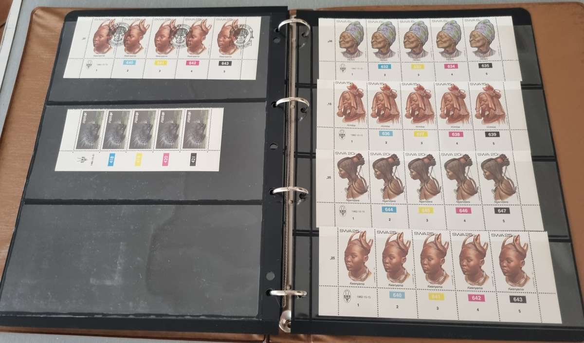 SWA/NAMIBIA/RSA ETC CONTROLS, POSTCARDS, SHEETS ETC IN RING BINDER. AS PER IMAGES. PLS READ!