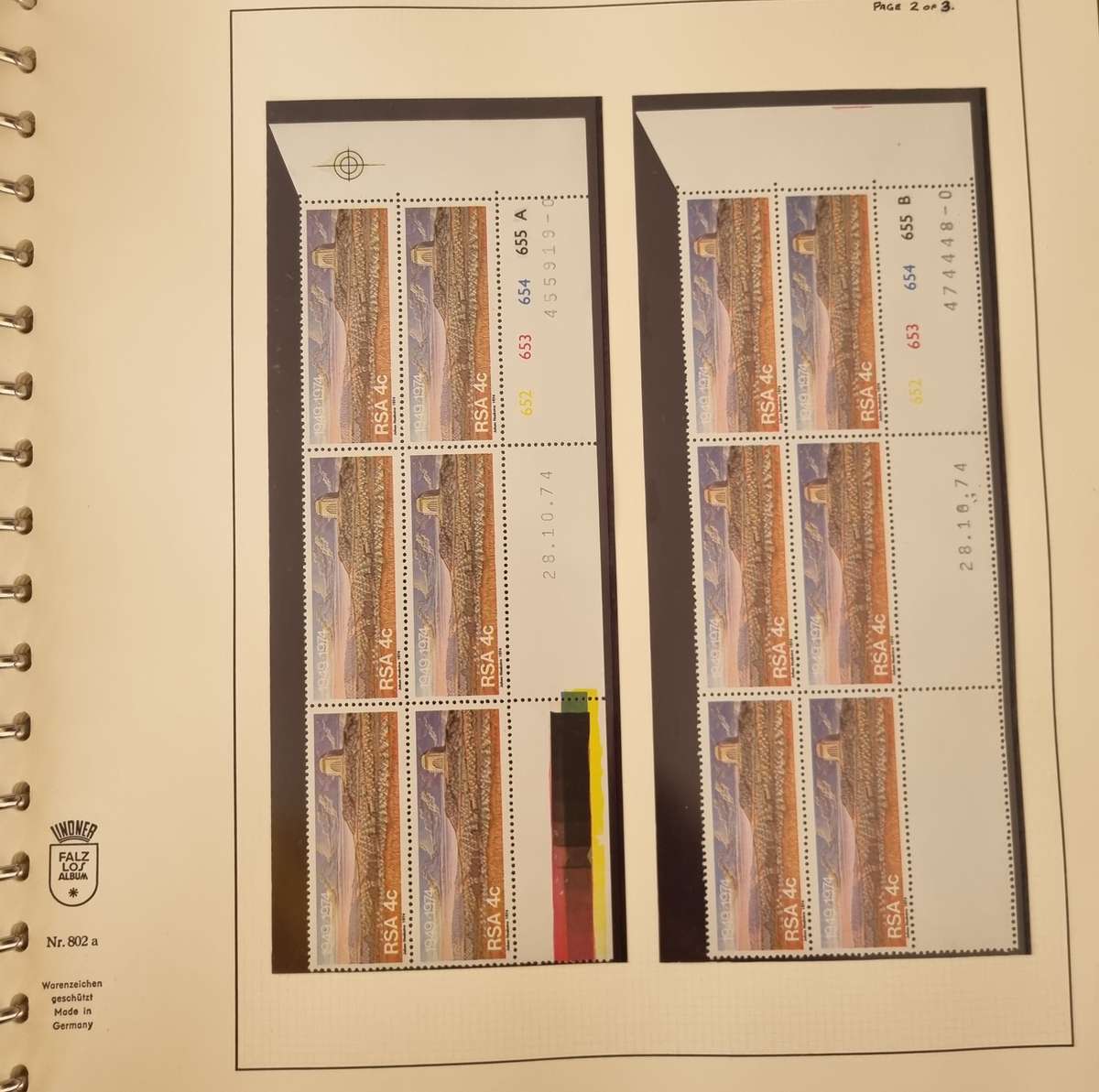 LINDER RING ALBUM WITH MINT/CTO RSA 1974-77 SINGLES, CONTROLS ETC. WINE SHEET 'MISSING DIE'. READ!!