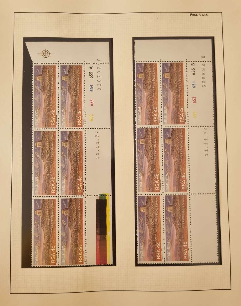 LINDER RING ALBUM WITH MINT/CTO RSA 1974-77 SINGLES, CONTROLS ETC. WINE SHEET 'MISSING DIE'. READ!!