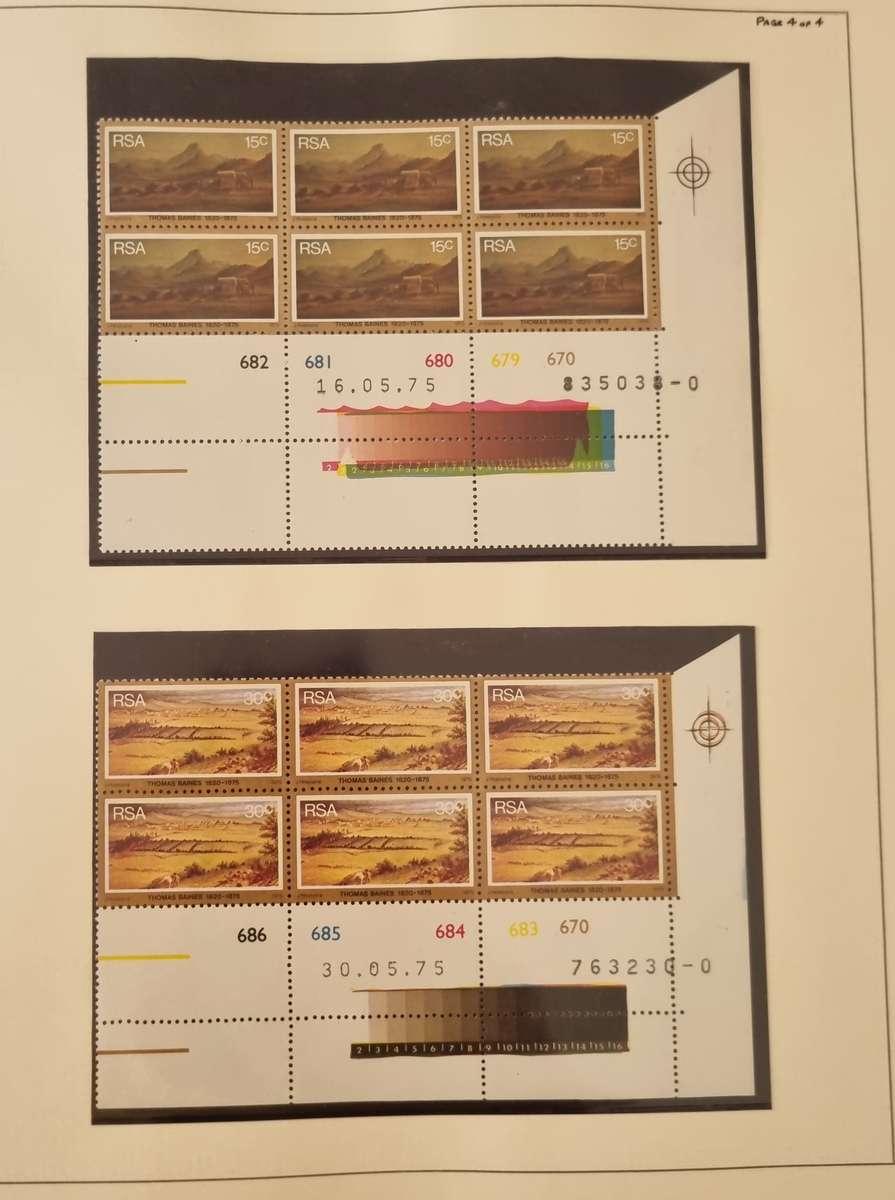 LINDER RING ALBUM WITH MINT/CTO RSA 1974-77 SINGLES, CONTROLS ETC. WINE SHEET 'MISSING DIE'. READ!!