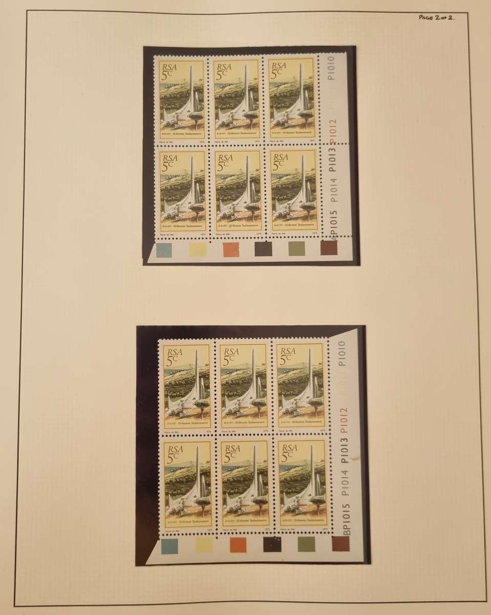 LINDER RING ALBUM WITH MINT/CTO RSA 1974-77 SINGLES, CONTROLS ETC. WINE SHEET 'MISSING DIE'. READ!!