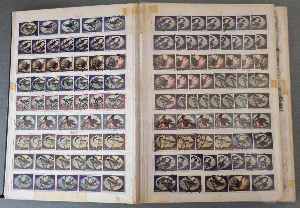 OLD ALBUM (NOT IN GREAT NICK) WITH MANY USED BIRDS, SOME BUTTERFLY, SINGLES ETC. NB: PLS READ BELOW