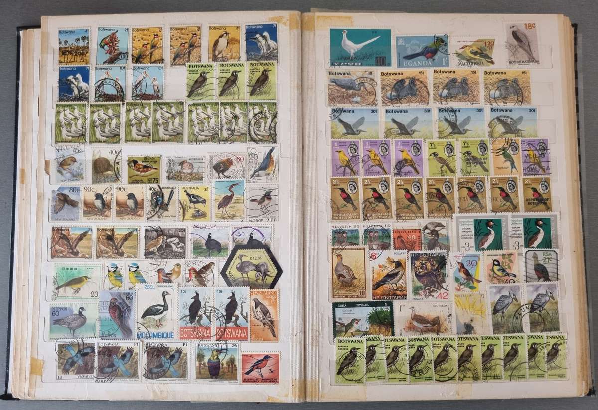 OLD ALBUM (NOT IN GREAT NICK) WITH MANY USED BIRDS, SOME BUTTERFLY, SINGLES ETC. NB: PLS READ BELOW