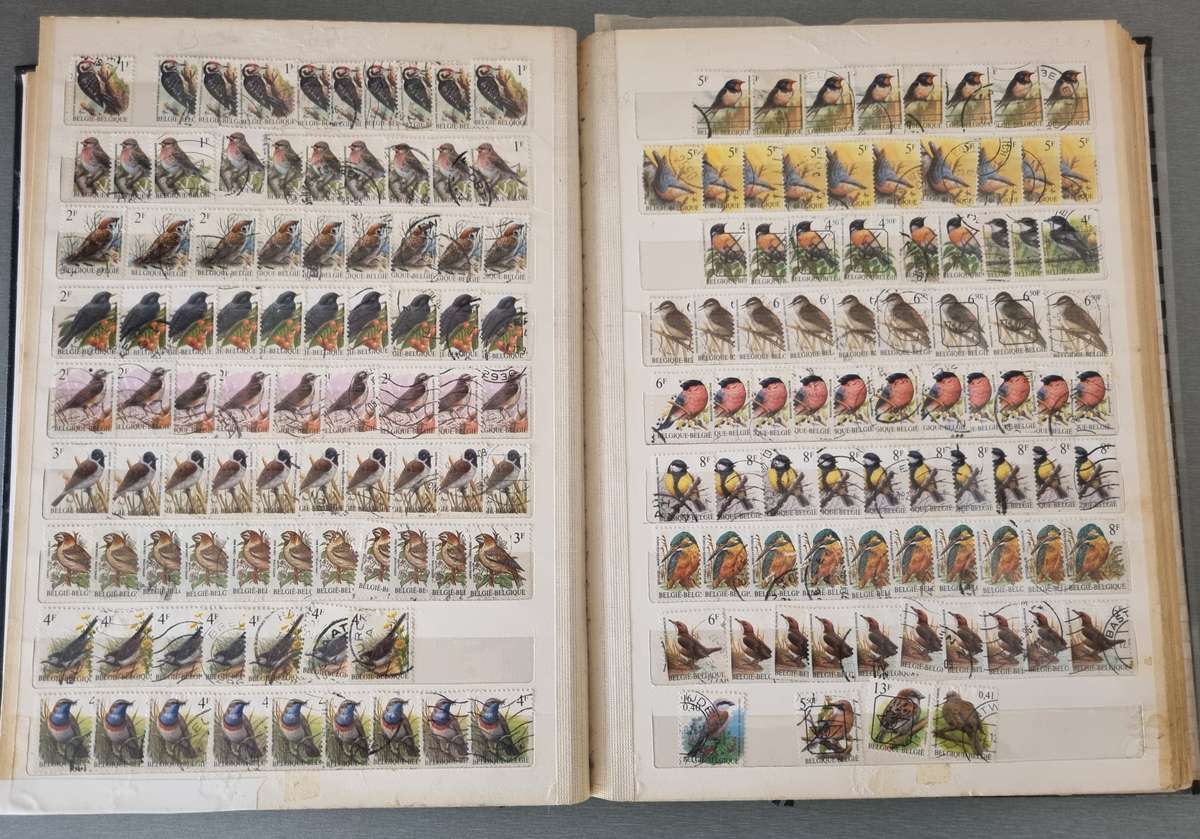 OLD ALBUM (NOT IN GREAT NICK) WITH MANY USED BIRDS, SOME BUTTERFLY, SINGLES ETC. NB: PLS READ BELOW