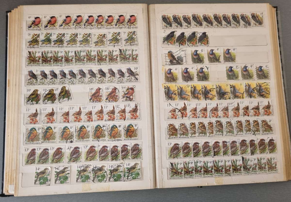 OLD ALBUM (NOT IN GREAT NICK) WITH MANY USED BIRDS, SOME BUTTERFLY, SINGLES ETC. NB: PLS READ BELOW