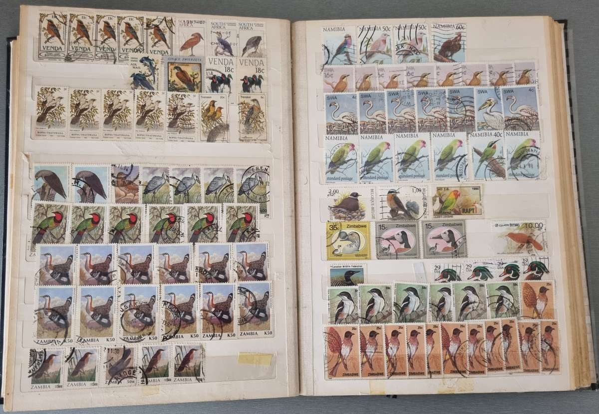 OLD ALBUM (NOT IN GREAT NICK) WITH MANY USED BIRDS, SOME BUTTERFLY, SINGLES ETC. NB: PLS READ BELOW