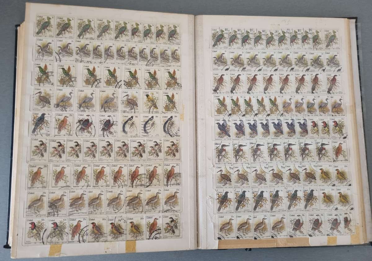 OLD ALBUM (NOT IN GREAT NICK) WITH MANY USED BIRDS, SOME BUTTERFLY, SINGLES ETC. NB: PLS READ BELOW