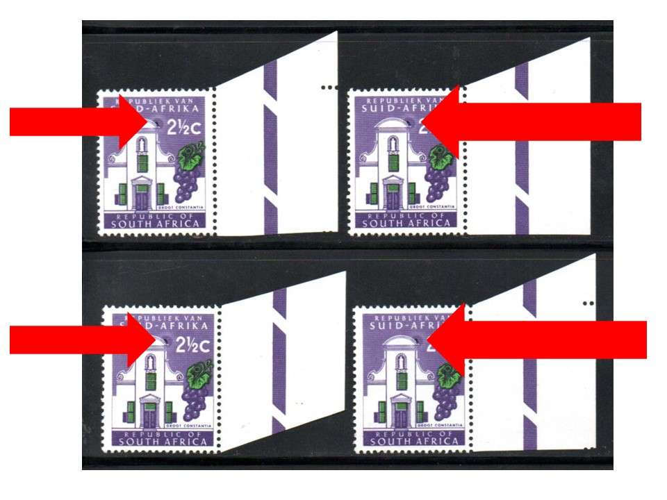RSA 1ST DEF 2 1/2c (X4) MARG SINGLES UMM WITH 'SEARCH LIGHT FLAW ON GABLE'. AS PER SCANS.