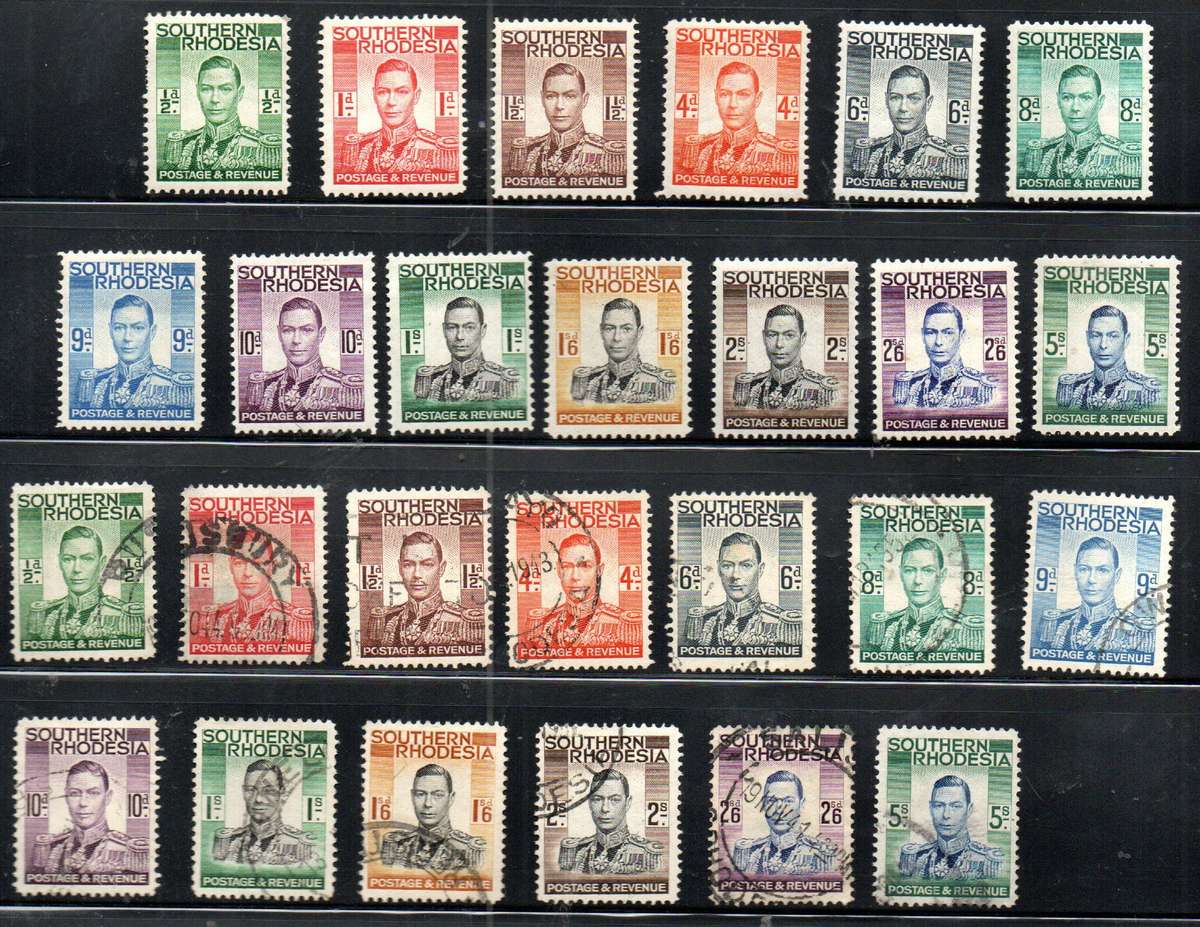 SOUTHERN RHODESIA 1937 KGVI DEF ISSUE USED + MMINT SETS OF (X13). CC42/54. AS PER SCANS.