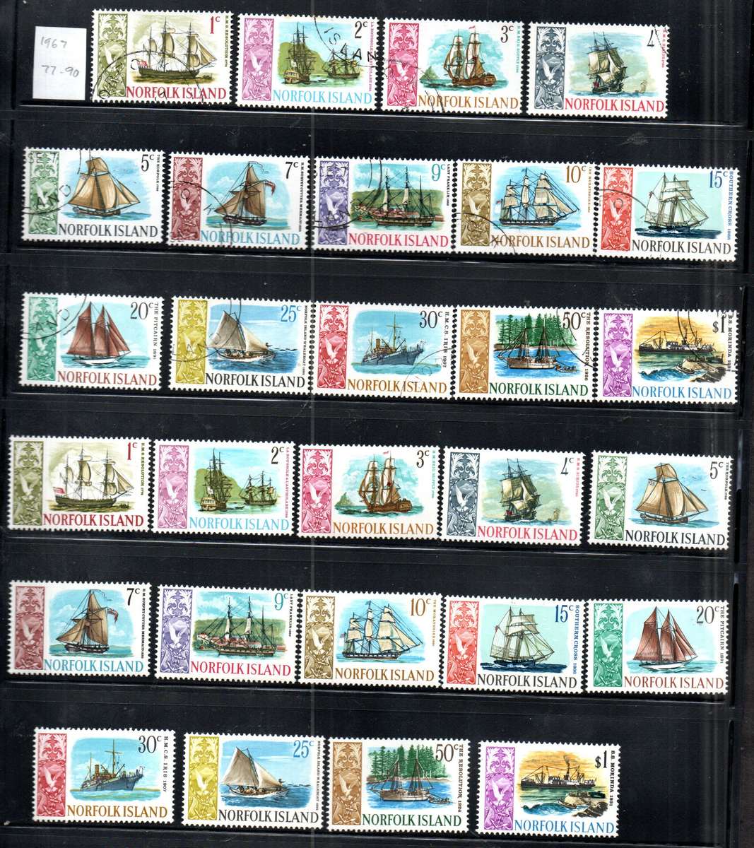 NORFOLK ISLAND 1967-68 SHIPS UMM AND USED SET OF (X14) SINGLES. SG77/90. CV GBP 19.5. AS PER SCANS.