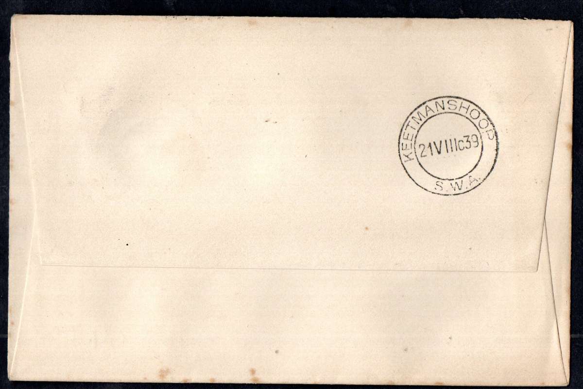 UNION 1939 'FIRST FLIGHT - WEST COAST' COVER CAPE TOWN - KEETMANSHOOP. AS PER SCANS. NICE ITEM.