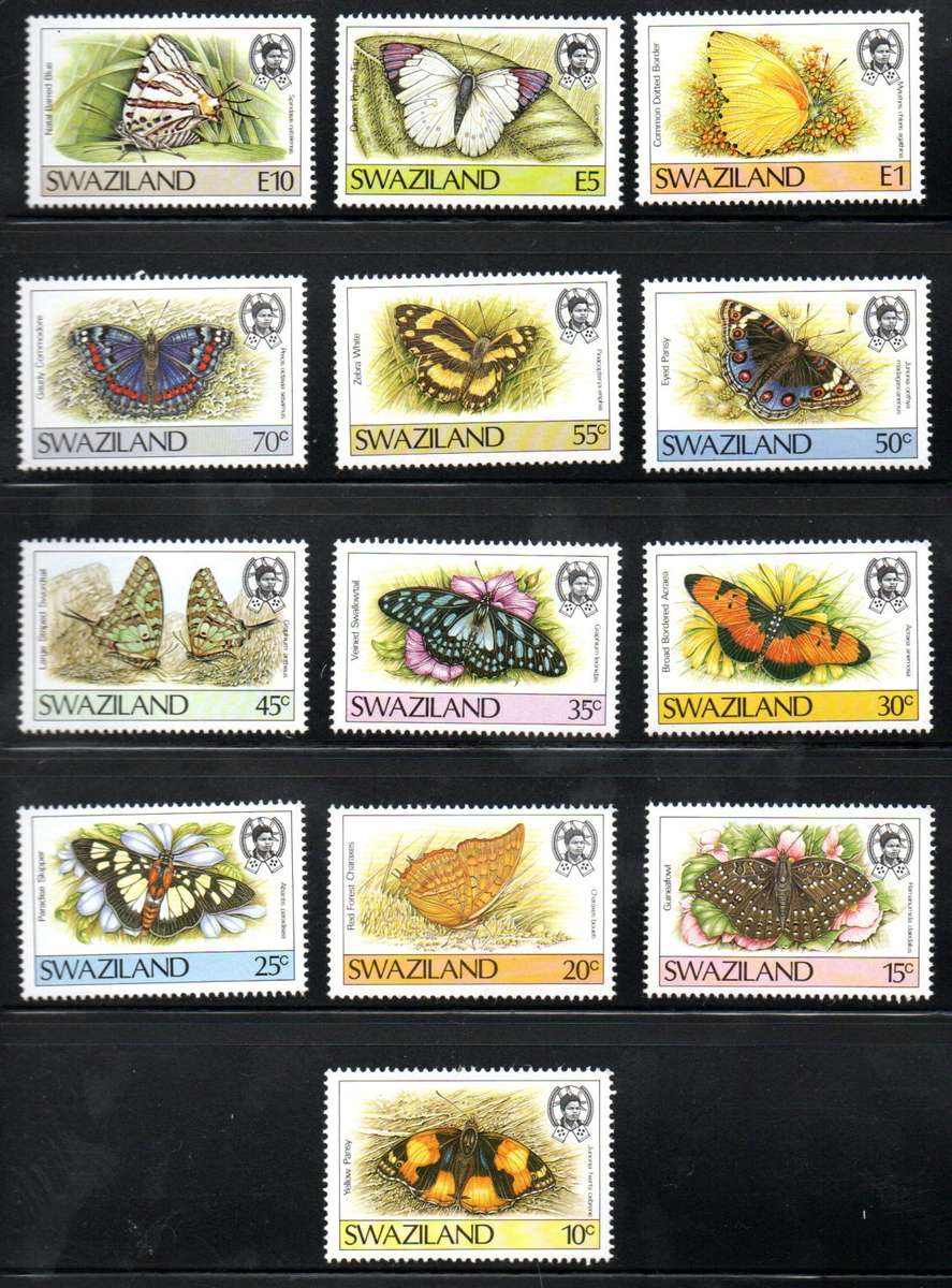 SWAZILAND 1987 BUTTERFLIES UMM SET OF (X13) SINGLES. AS PER SCANS. SG516/28. NICE SET.