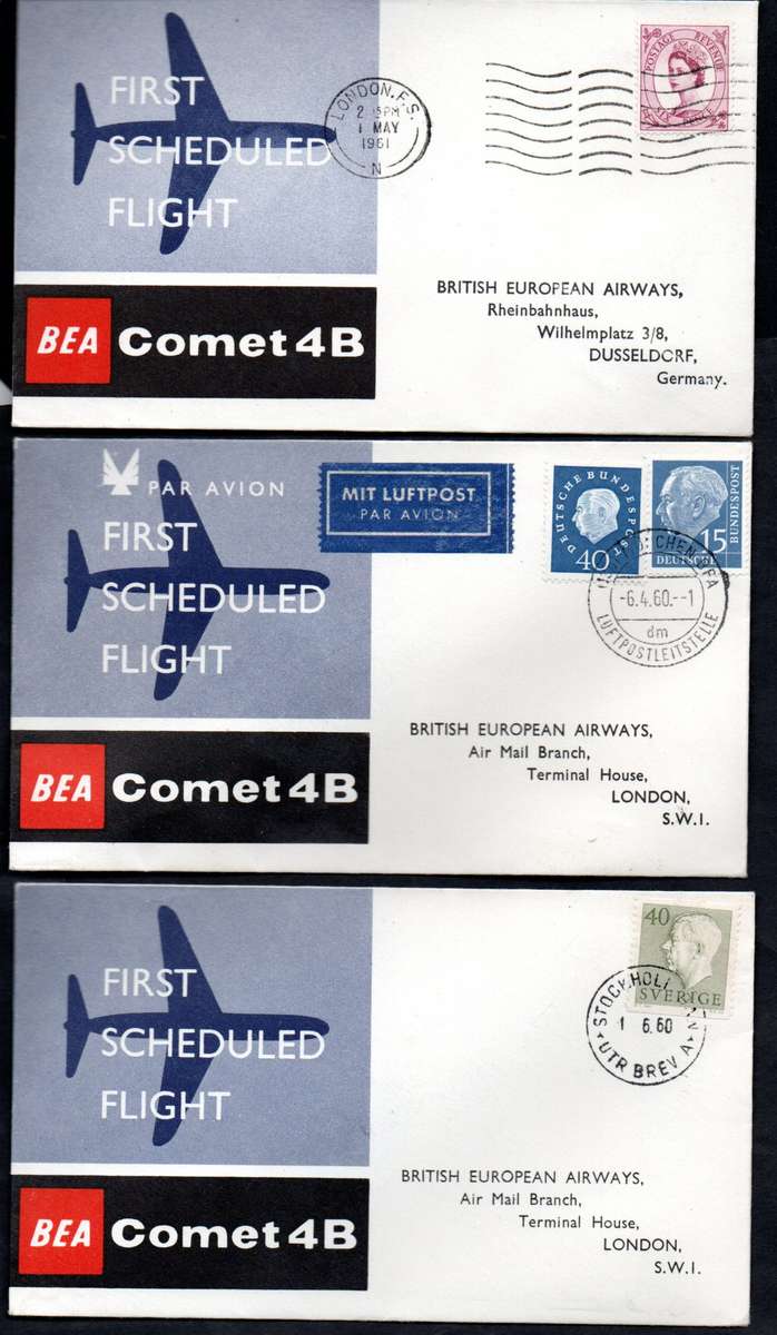GB SELECTION OF (X5) BRITISH EUROPEAN AIRWAYS FIRST SCHEDULED FLIGHT COVERS. AS PER SCANS. NICE LOT.
