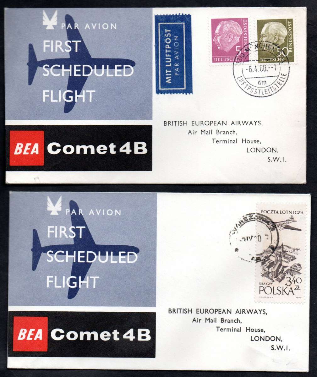 GB SELECTION OF (X5) BRITISH EUROPEAN AIRWAYS FIRST SCHEDULED FLIGHT COVERS. AS PER SCANS. NICE LOT.