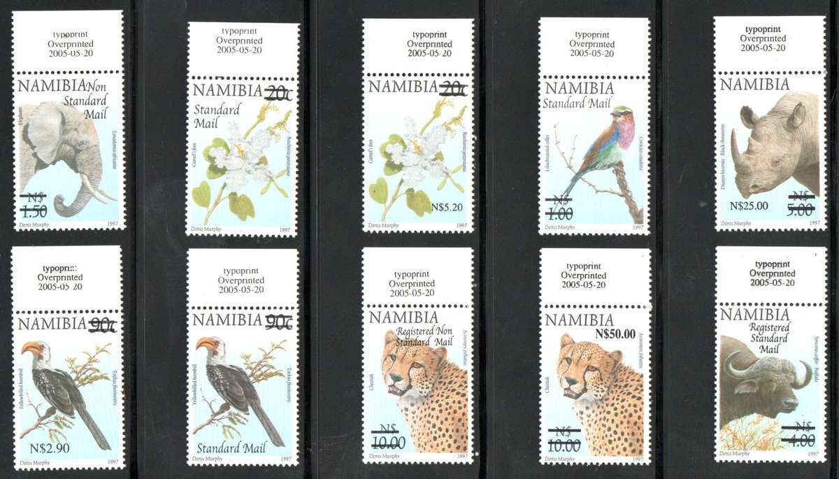 NAMIBIA 2005 SURCH ON EXISTING DEF SHORT SELECTION OF SINGLES UMM. AS PER SCANS. TOTAL CV R2800.