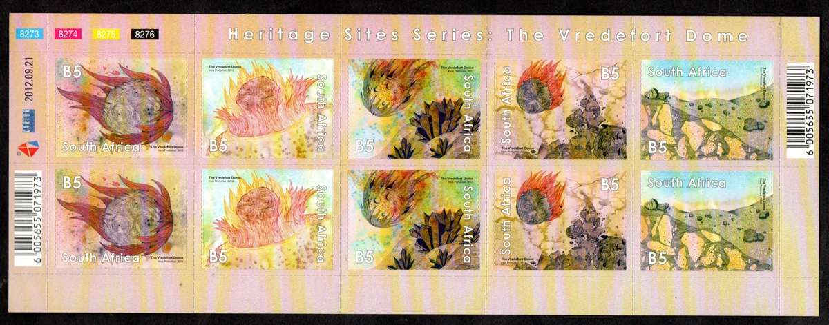 RSA 2012 VREDEFORT DOME SETENANT SELF-AD SHEET OF (X10). AS PER SCAN. CC2229. CV R600.