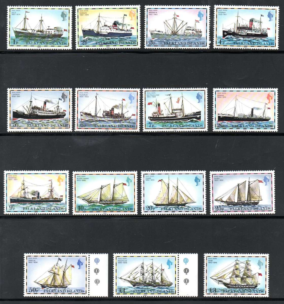 FALKLAND ISLANDS 1978 MAIL SHIPS SET OF (X15) UMM SINGLES. SG331A-345B. CV GBP 12+.