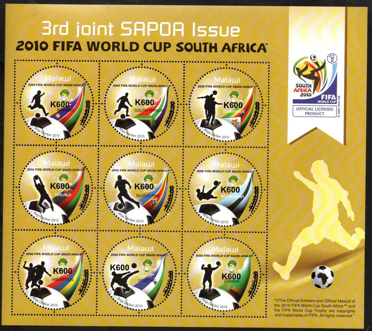 MALAWI 2021 3RD SAPOA FIFA WORLD CUP 2010 K600 SURCHARGED SHEET + 2010 NORMAL SHEET UMM.