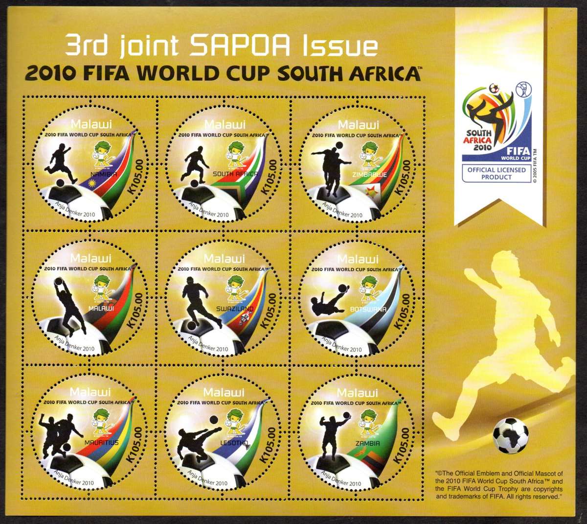 MALAWI 2021 3RD SAPOA FIFA WORLD CUP 2010 K600 SURCHARGED SHEET + 2010 NORMAL SHEET UMM.