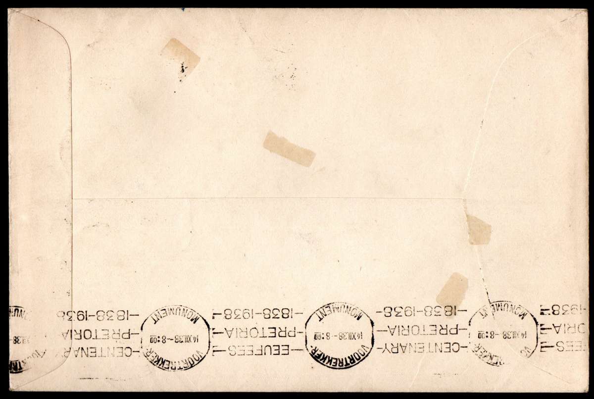 UNION 1938 VOORTREKKER COVER SIGNED BY "DR MC VAN SCHOOR - SPECIAL TREK POSTMASTER". AS PER SCANS.