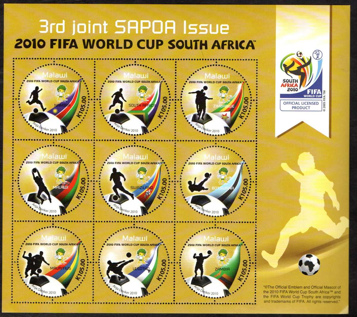 MALAWI 2021 3RD SAPOA FIFA WORLD CUP 2010 K900 SURCHARGED SHEET + 2010 NORMAL SHEET UMM.