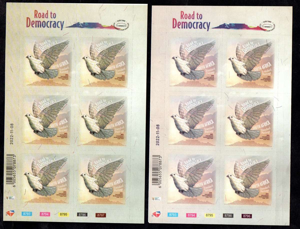 RSA 2022 ROAD TO DEMOCRACY (X2) SELF-ADHESIVE SHEETS. 1ST PRINTING + 3RD PRINTING. AS PER SCANS.