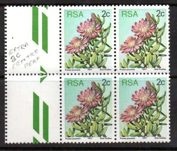 RSA 1977 3RD DEF 2c ARROW BLOCK OF (X4) UMM WITH "EXTRA 2c CENTRE PERF". UNLISTED VARIETY. CC419v.