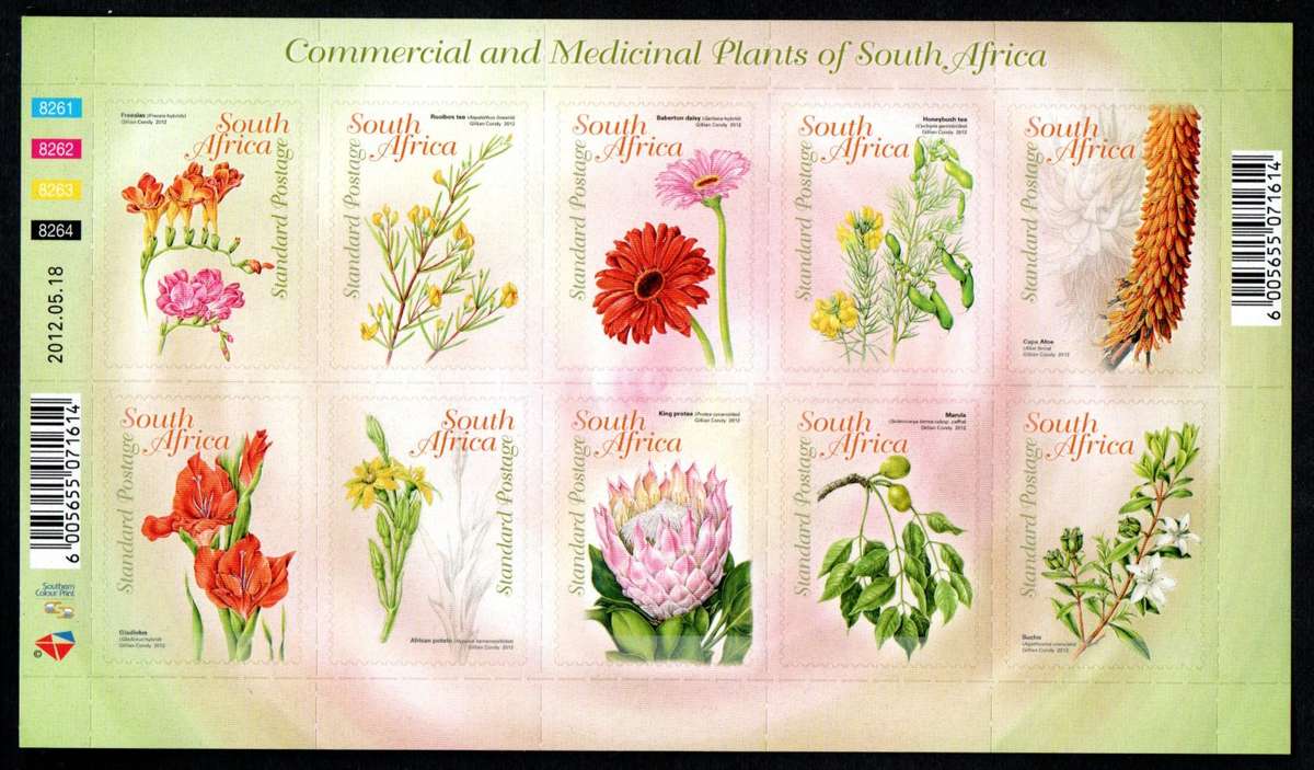 RSA 2012 COMMERCIAL AND MEDICINAL PLANTS OF SA SELF-AD SHEETLET OF (X10). CV R300. SACC2222.