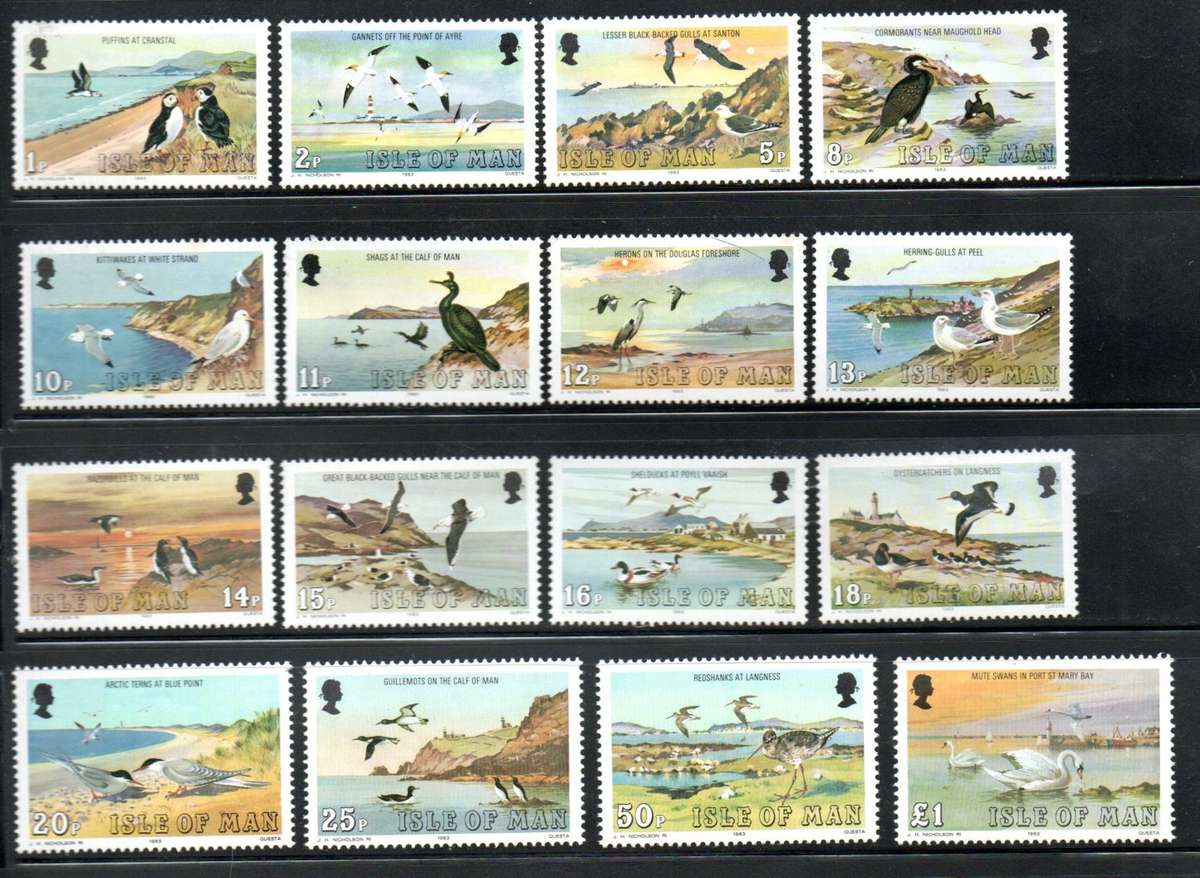 ISLE OF MAN 1983 SEA BIRDS UMM (X16) SINGLES UP TO 1 POUND. SG232-47. AS PER SCANS. CV GBP 14+. NICE