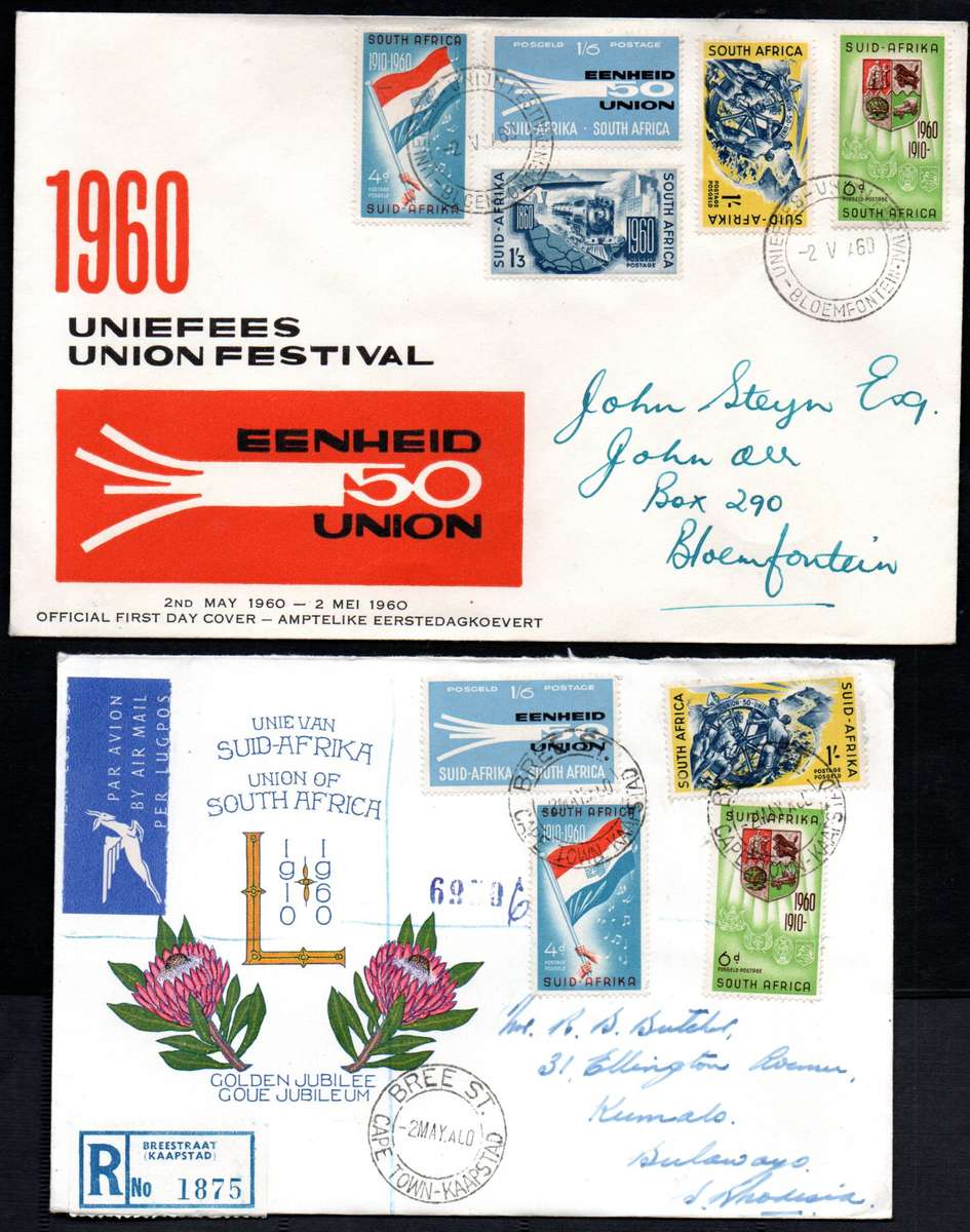 UNION 1960 50TH ANN OF UNION/UNIPEX ETC COVERS (X8). AS PER SCANS.