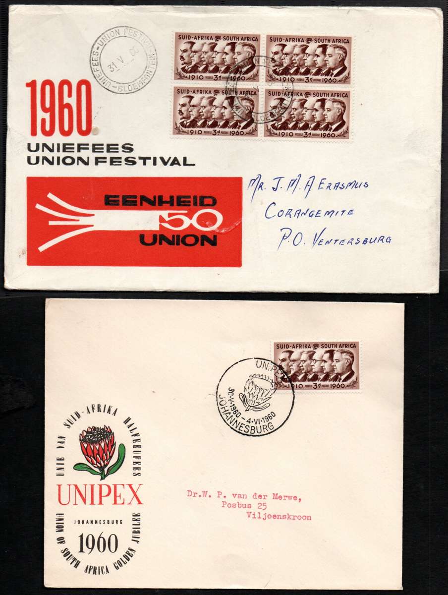 UNION 1960 50TH ANN OF UNION/UNIPEX ETC COVERS (X8). AS PER SCANS.