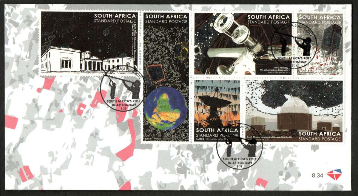 RSA 2012 ASTRONOMY IN SA SHEETLET OF (X11) UMM + FDCs NO 8.33 AND 8.34. SACC2224. TOTAL CV R490.