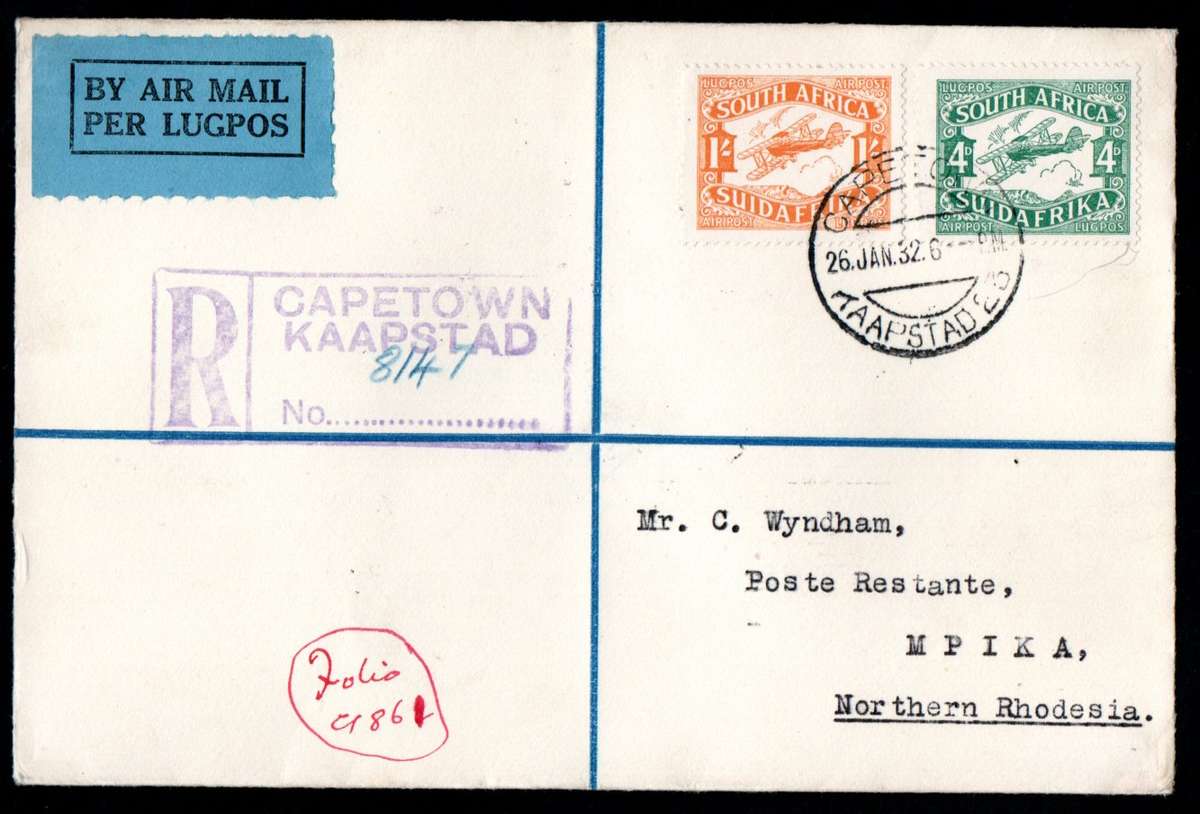 Union 1932 Imperial Airways 1st flight cover Cpt-Croydon. 4th northbound stop Mpika - relist.