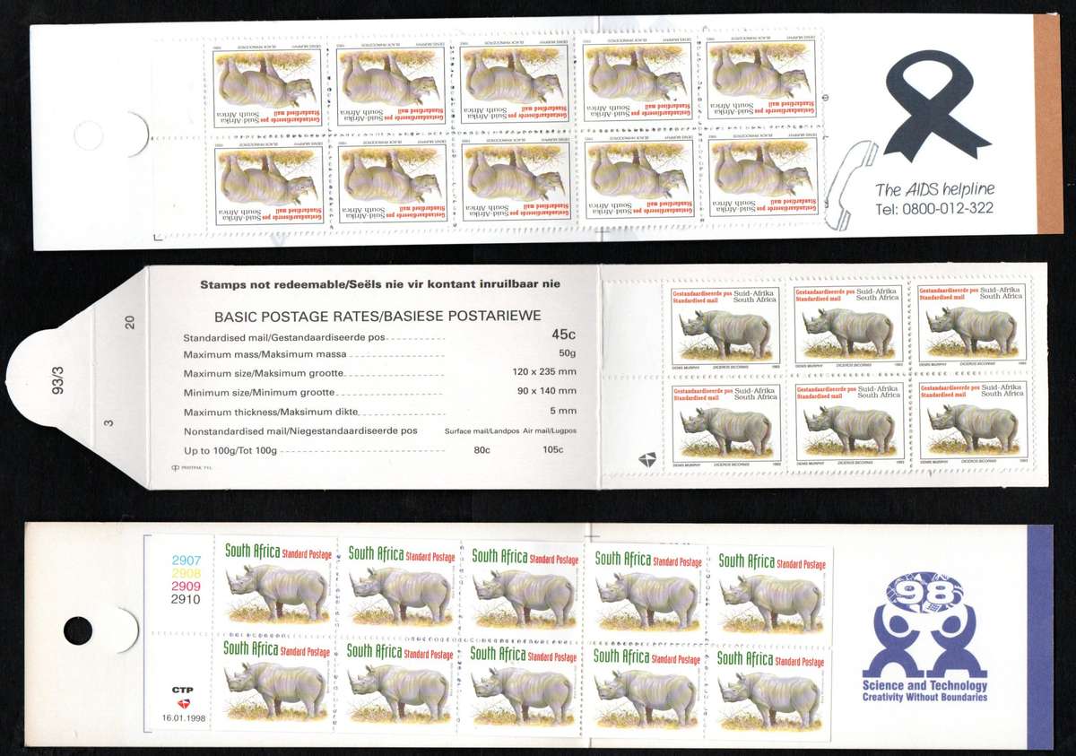 RSA SELECTION OF (X5) DIFFERENT MINT AND COMPLETE RHINO BOOKLETS. (X1) WITH 'INVERTED PANE'.