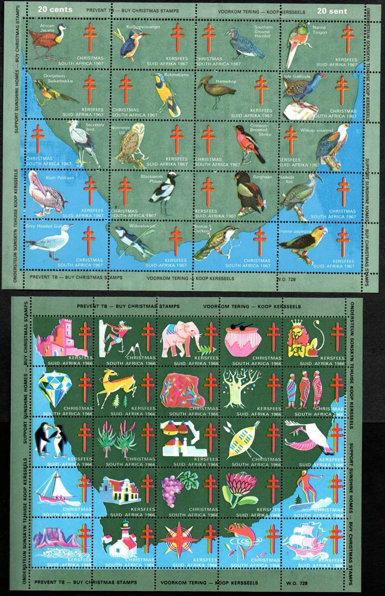 SOUTH AFRICA 1966-69 SELECTION OF (X4) 'PREVENT TB - BUY CHRISTMAS STAMPS' CINDERELLA SHEETS.