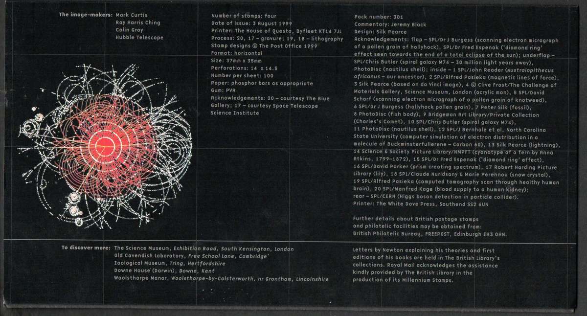 GB 1999 MILLENNIUM SERIES: THE SCIENTISTS' TALE PRESENTATION PACK NO 301. AS PER SCANS. NICE ITEM.