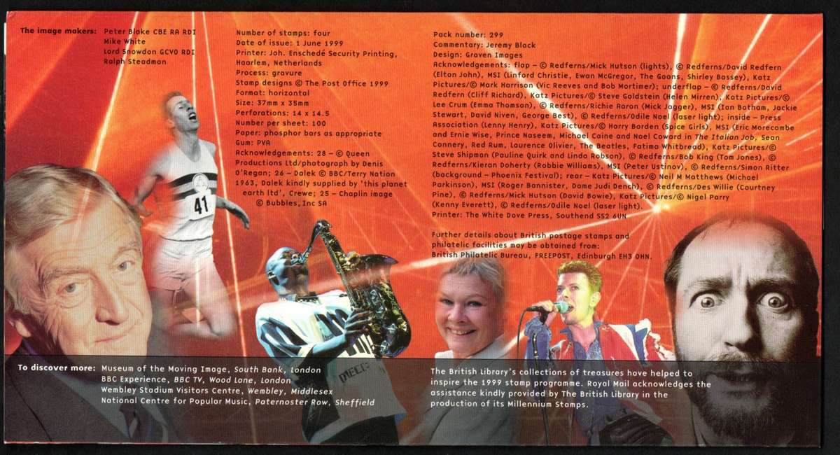 GB 1999 MILLENNIUM SERIES: THE ENTERTAINERS' TALE PRESENTATION PACK NO 299. AS PER SCANS. NICE ITEM.