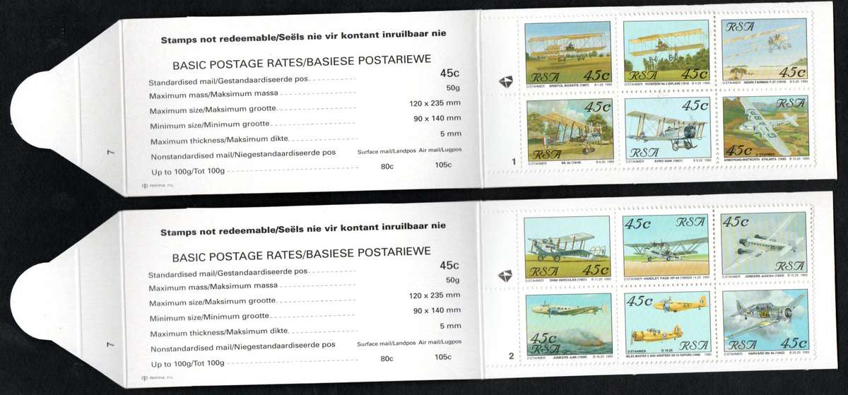 RSA 1993 AVIATION BOOKLETS 1-10 MINT AND COMPLETE. WHITE INSIDE COVERS + RED BOX ON REVERSE.