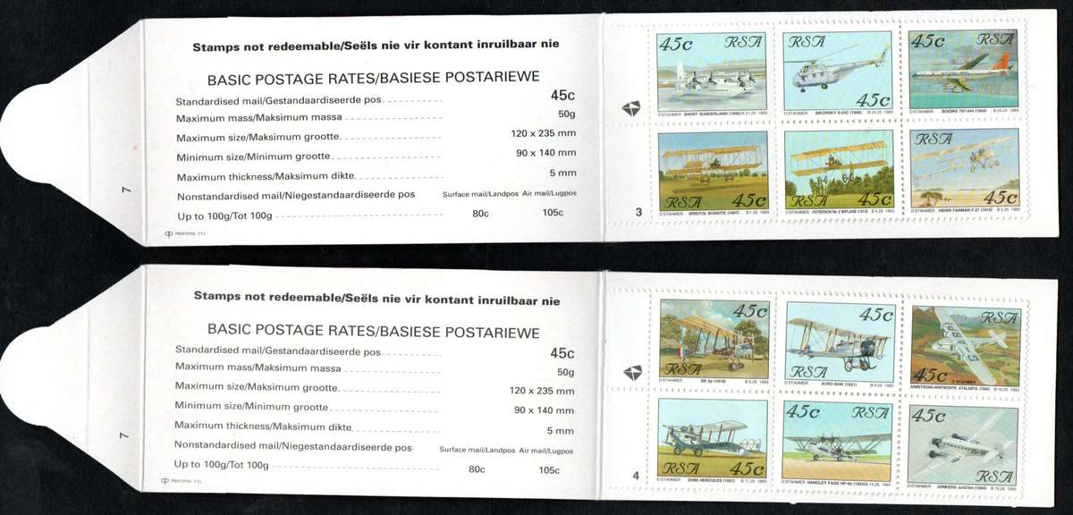 RSA 1993 AVIATION BOOKLETS 1-10 MINT AND COMPLETE. WHITE INSIDE COVERS + RED BOX ON REVERSE.