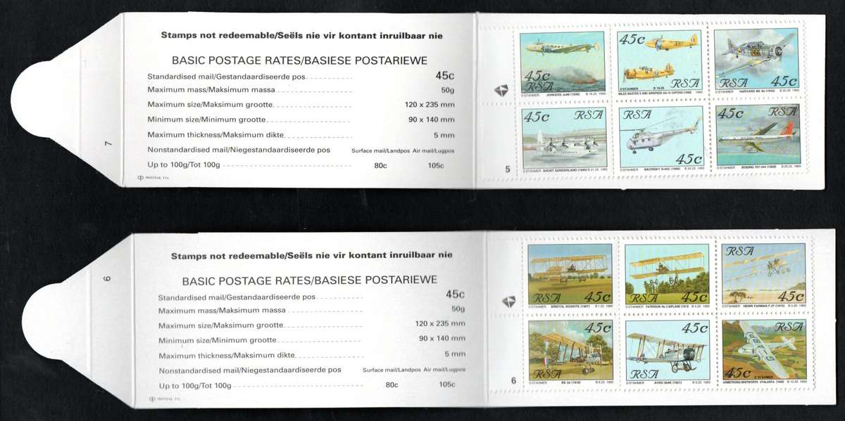 RSA 1993 AVIATION BOOKLETS 1-10 MINT AND COMPLETE. WHITE INSIDE COVERS + RED BOX ON REVERSE.