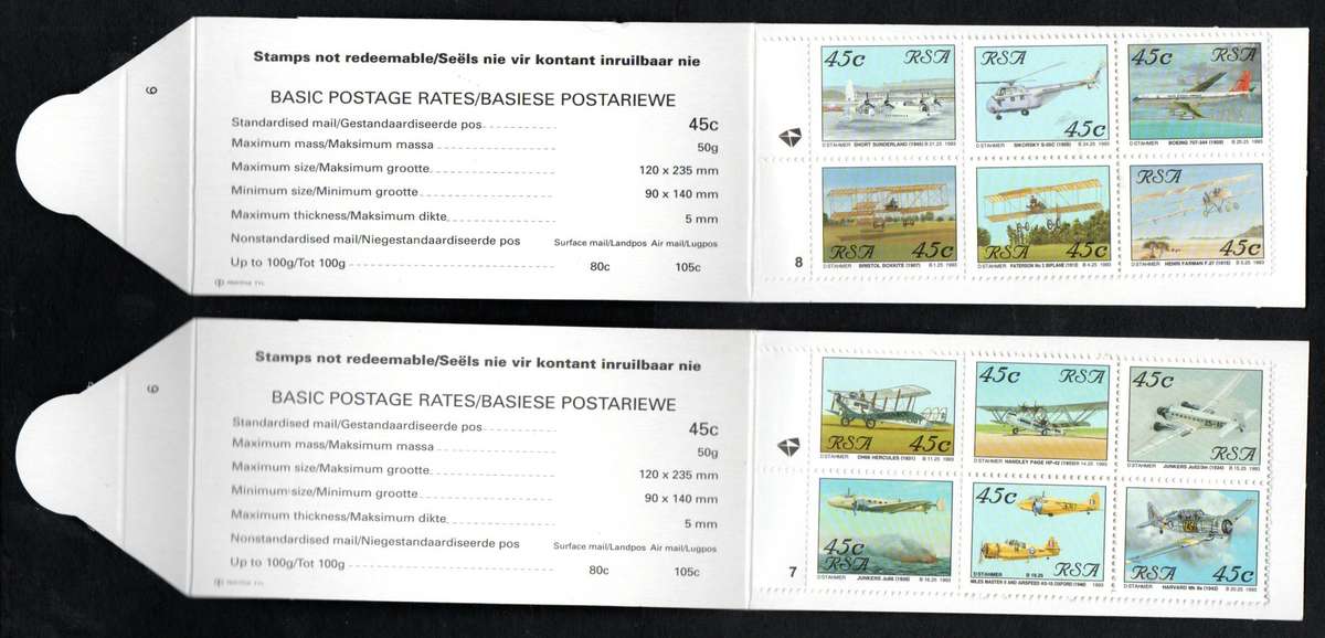 RSA 1993 AVIATION BOOKLETS 1-10 MINT AND COMPLETE. WHITE INSIDE COVERS + RED BOX ON REVERSE.