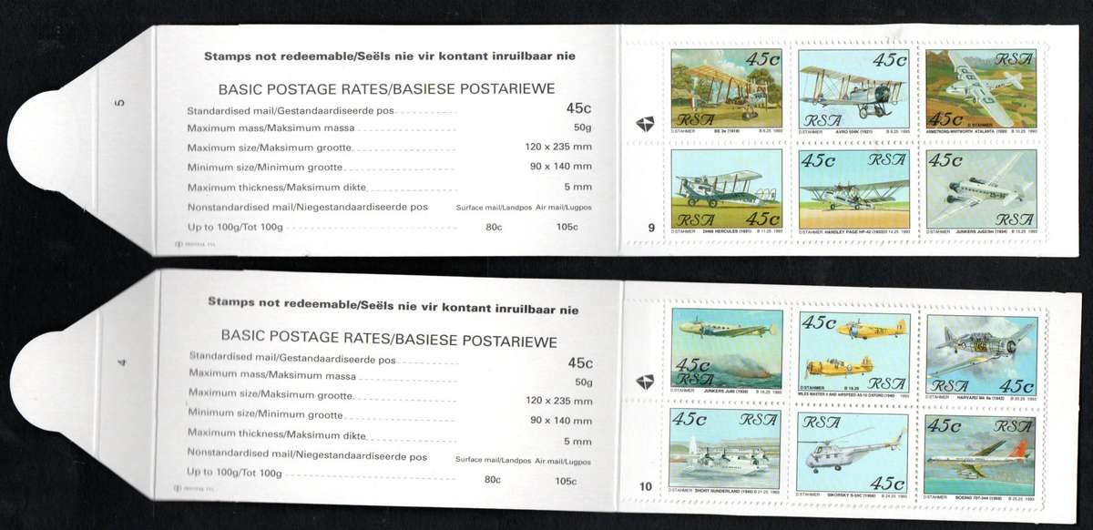 RSA 1993 AVIATION BOOKLETS 1-10 MINT AND COMPLETE. WHITE INSIDE COVERS + RED BOX ON REVERSE.