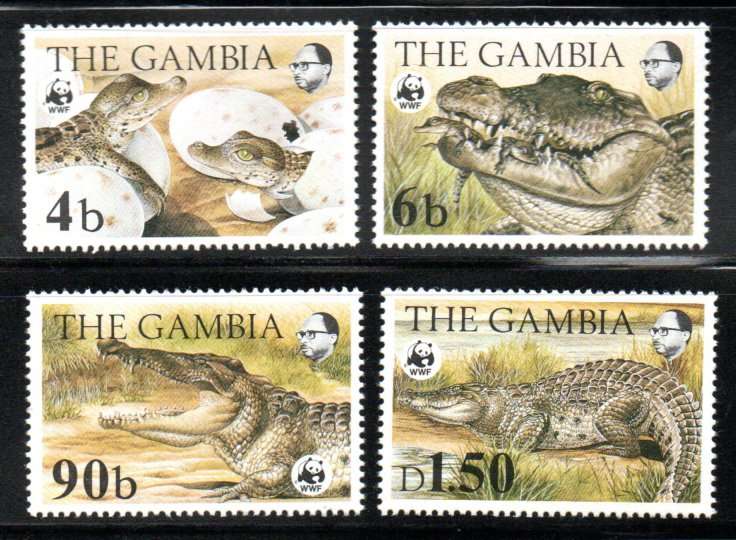 GAMBIA 1984 ENDANGERED SPECIES - NILE CROCODILE (WWF) UMM SET OF (X4) SINGLES. SG544-7. CV GBP 25.5