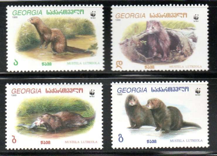 GEORGIA 1999 THE EUROPEAN MINK (WWF) SET OF (X4) SINGLES UMM. AS PER SCANS. SG295/8. NICE THEMATIC.