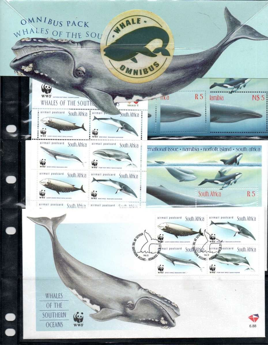 RSA 1998 WHALES OF THE SOUTHERN OCEANS OMNIBUS PACK. OPENED. STAMPS, FDCs ETC + JOINT ISSUED MSHEETS