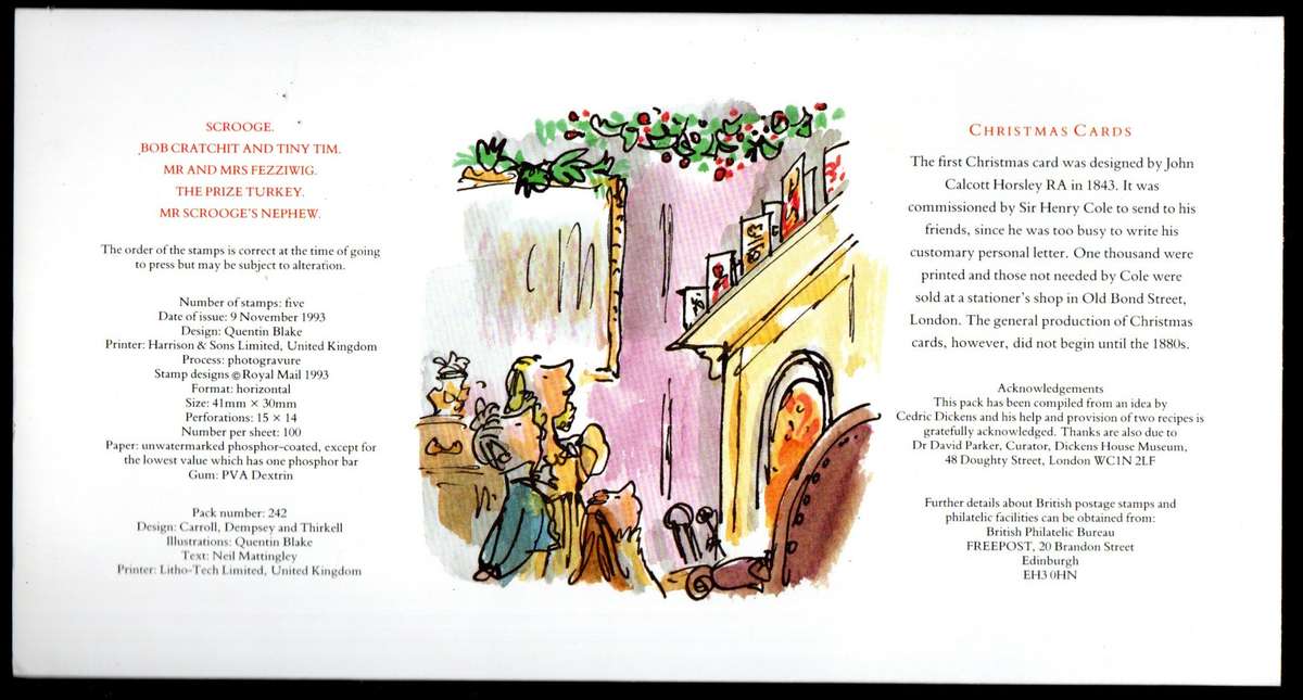 GB 1993 150TH ANNIV OF A CHRISTMAS CAROL MINT PRESENTATION PACK NO 242. AS PER SCANS. NICE ITEM.