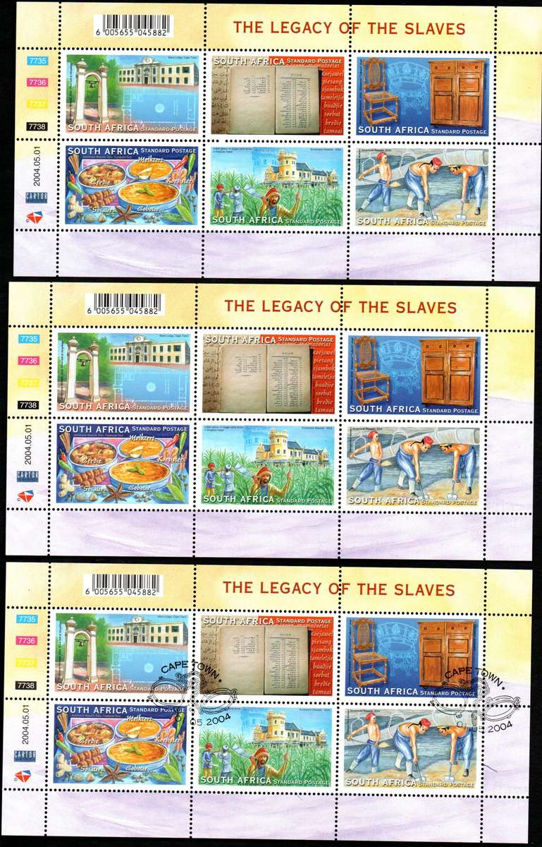RSA 2004 THE LEGACY OF THE SLAVES (X2) UMM SHEETLETS OF (X6) + (X1) CTO. SACC1621. CV R422.
