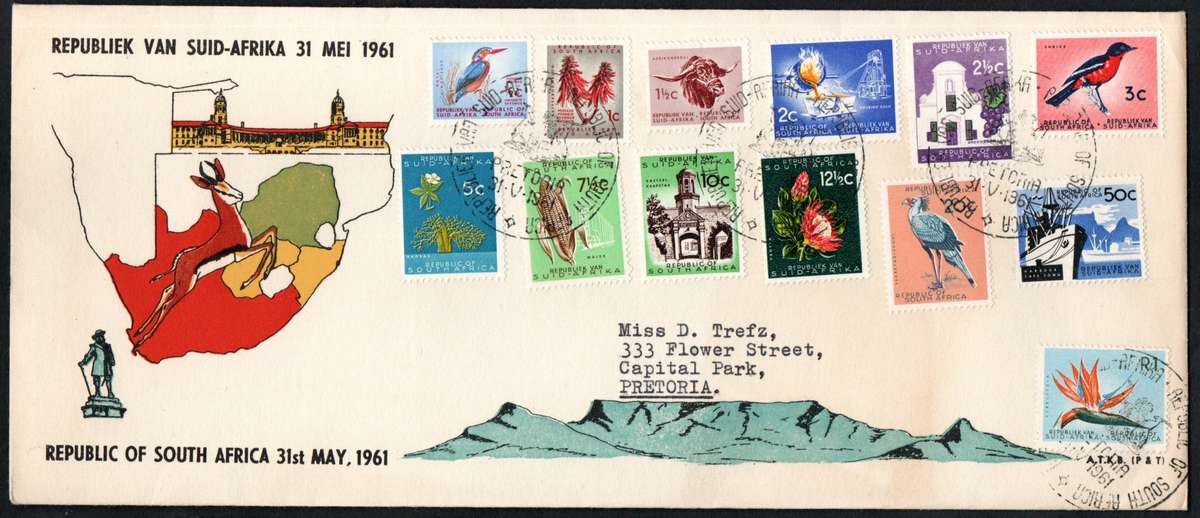 RSA 1961 NEW REPUBLIC (31 MAY 1961) SELECTION OF (X12) FDCs ETC. CONDITION ETC AS PER SCANS.