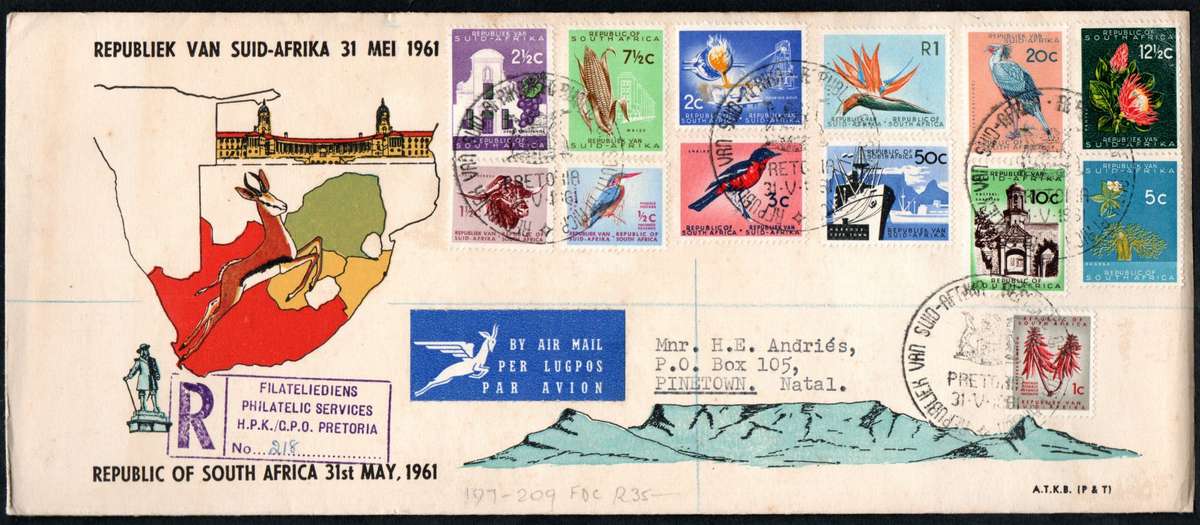 RSA 1961 NEW REPUBLIC (31 MAY 1961) SELECTION OF (X12) FDCs ETC. CONDITION ETC AS PER SCANS.