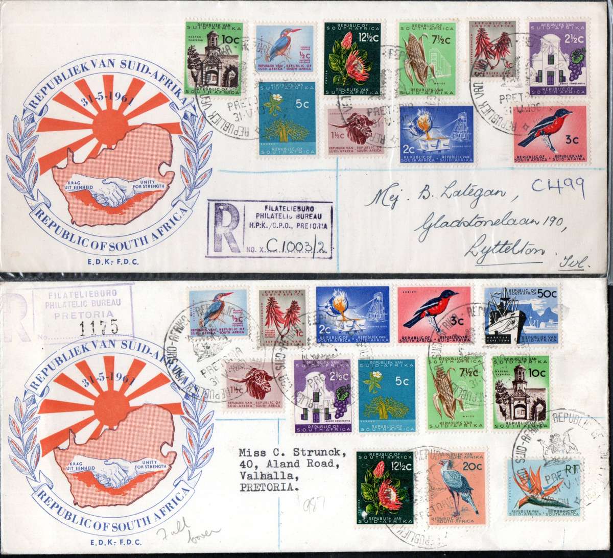 RSA 1961 NEW REPUBLIC (31 MAY 1961) SELECTION OF (X12) FDCs ETC. CONDITION ETC AS PER SCANS.